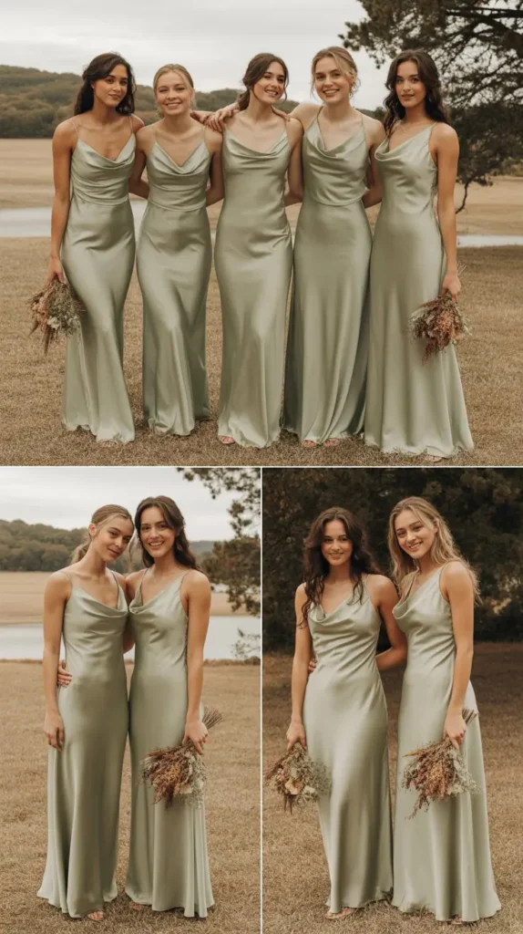 Sage Green Satin Floor-Length Bridesmaid Dress