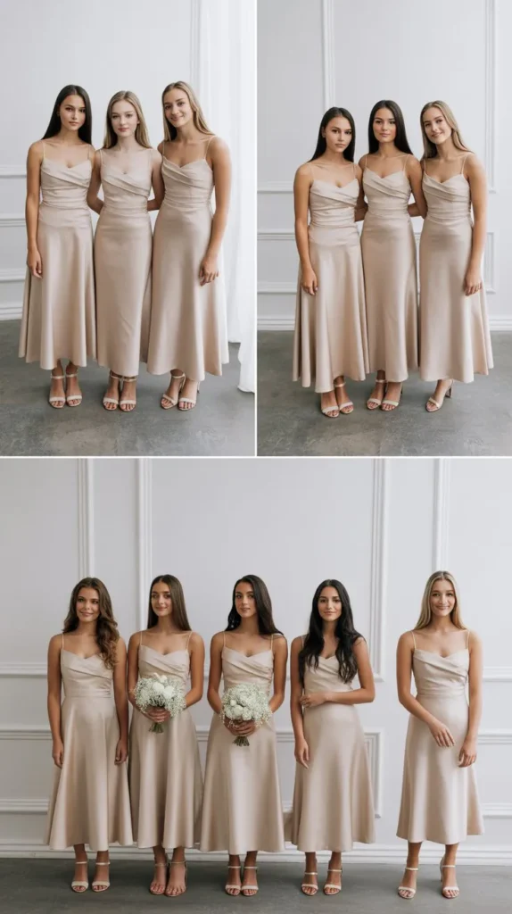 Ruched Champagne Midi Dress