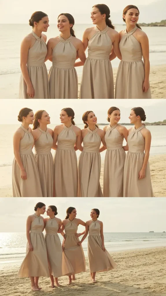 Halter Neck Champagne Bridesmaid Dress