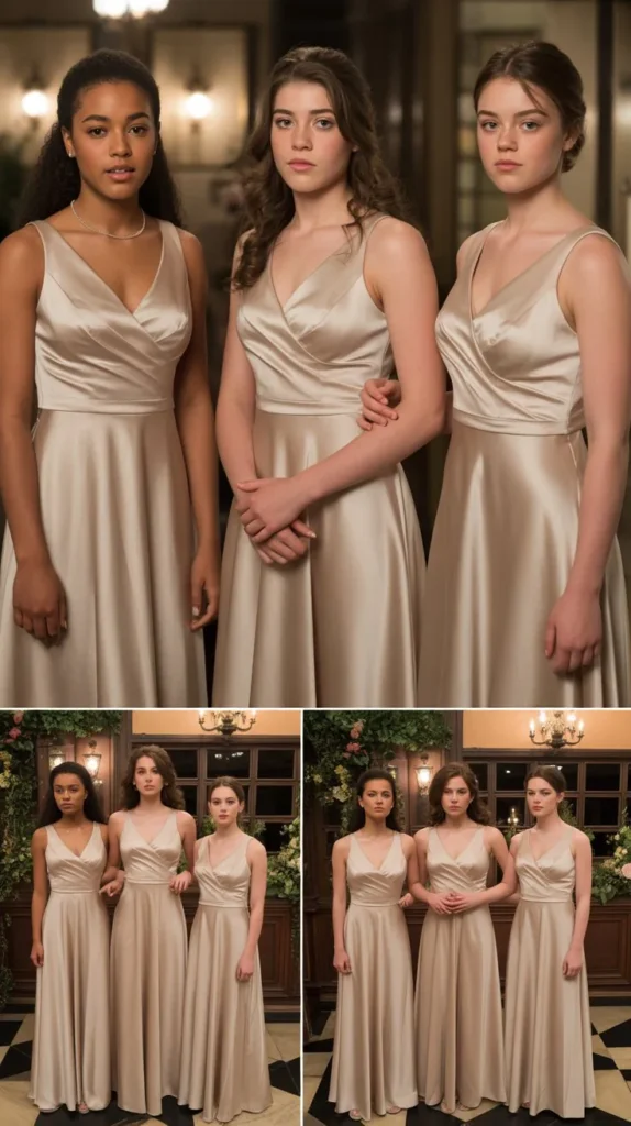 V-Neck Champagne Satin Dress