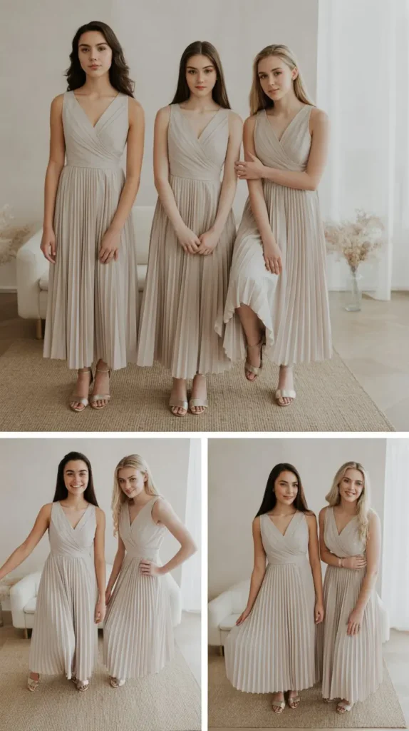 Pleated Champagne Bridesmaid Dress