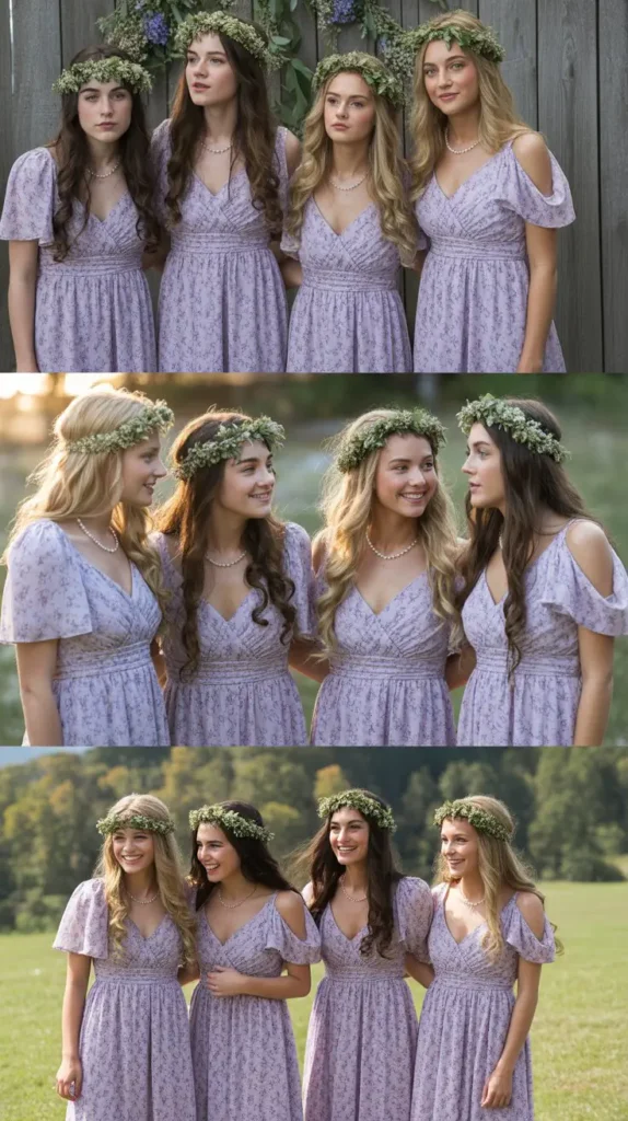 Purple Floral Printed Dresses for a Bohemian Wedding Theme