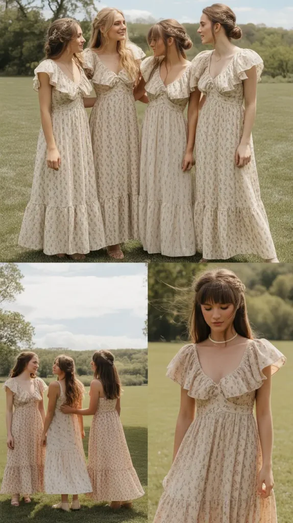 Ruffle-Tiered Floral Print Bridesmaid Gown