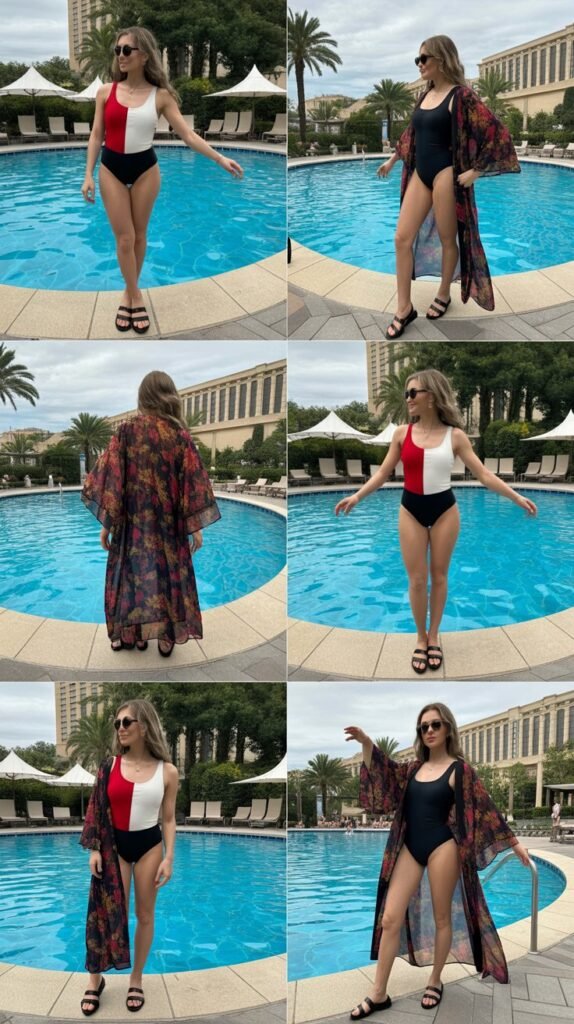 Colorblock Swimsuit With Kimono