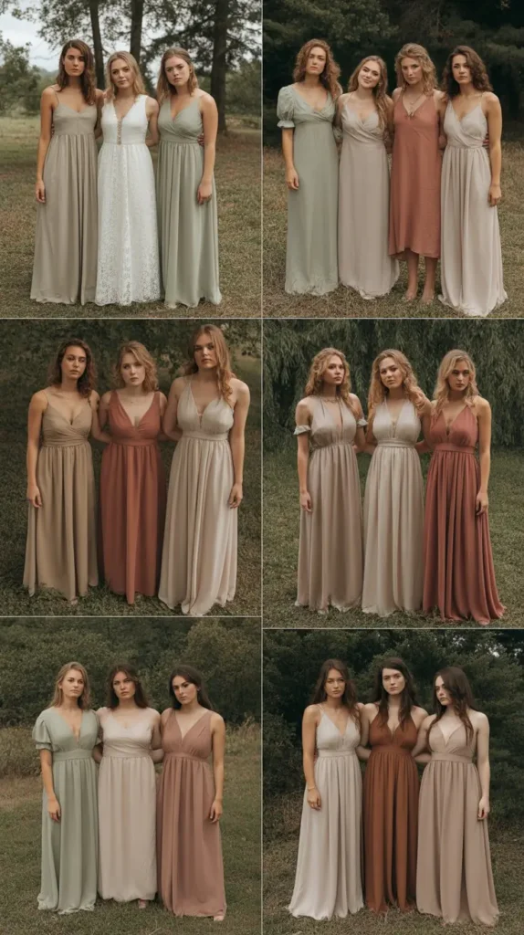 Multi-Tonal Mismatched Bridesmaid Dresses