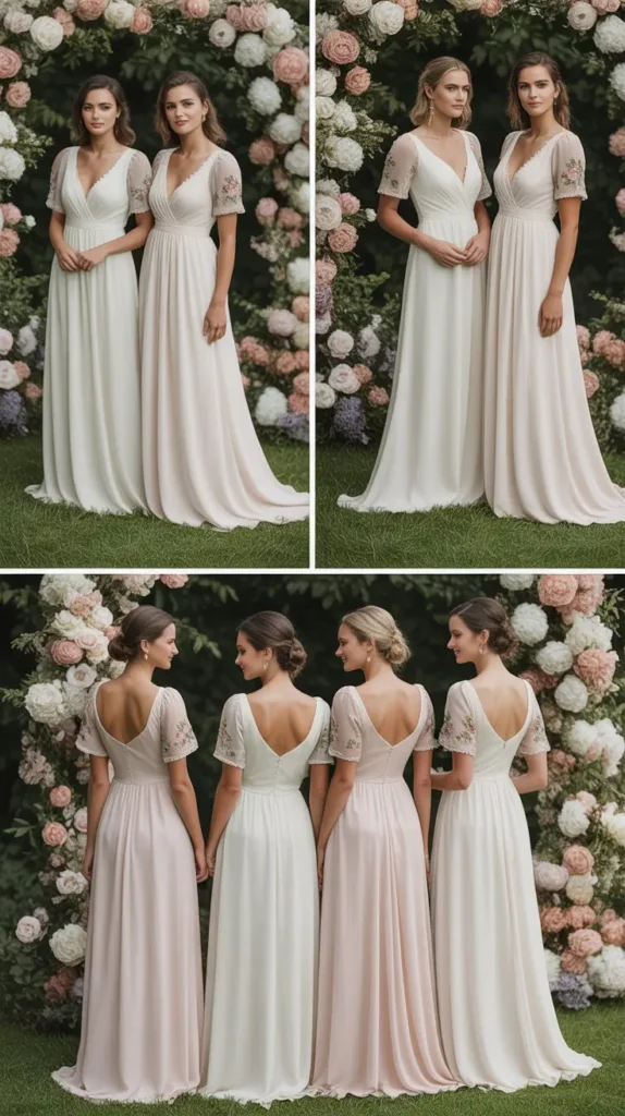 Floral Embroidered Sleeve Bridesmaid Dresses