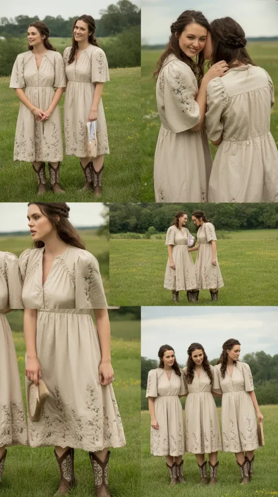 Floral Embroidered Dresses in Cream