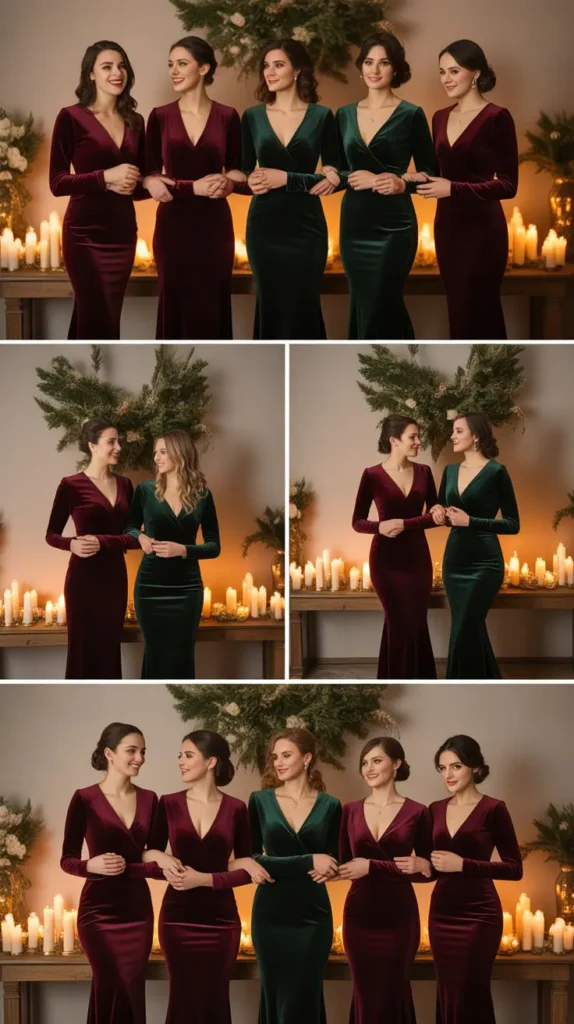 Velvet Long Sleeve Bridesmaid Dresses