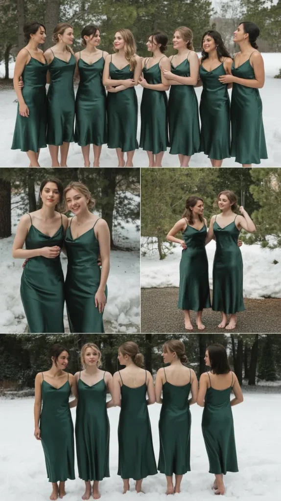 Forest Green Satin Slip Dresses