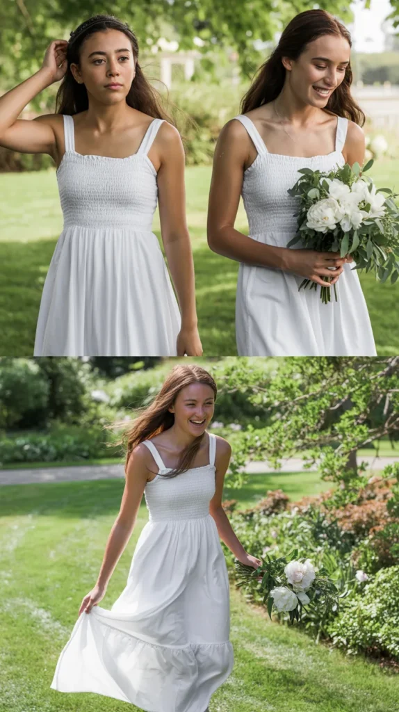  White Smocked Bodice Dress