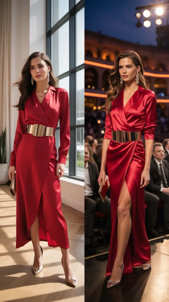 Red Wrap Dress with Statement Belt