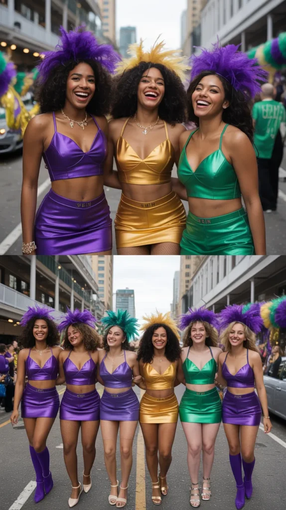 Matching Couple and Group Mardi Gras Looks