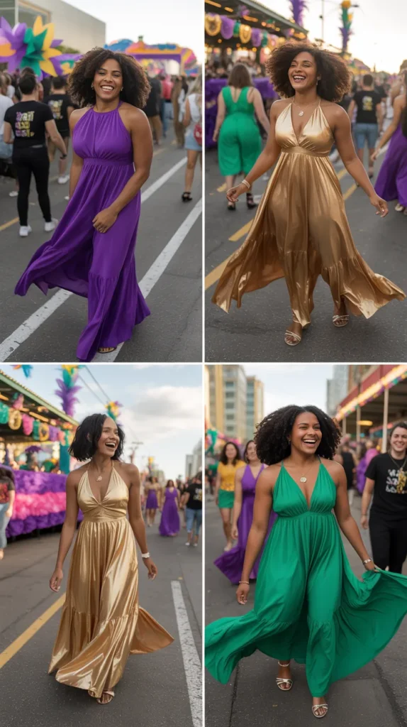 Flowy Maxi Dresses in Mardi Gras Colors