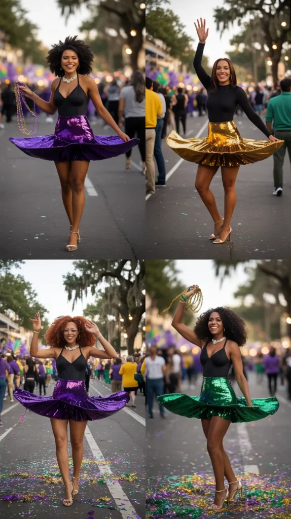 Purple, Gold & Green Sequin Mini Skirt Fit