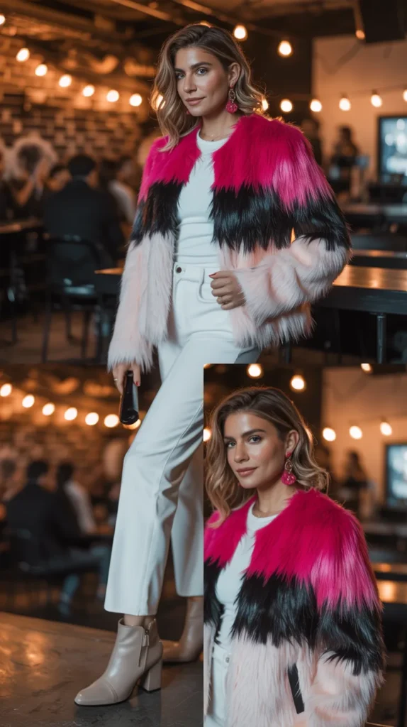 Color-Blocked Fur Jacket for a Bold Fashion Statement