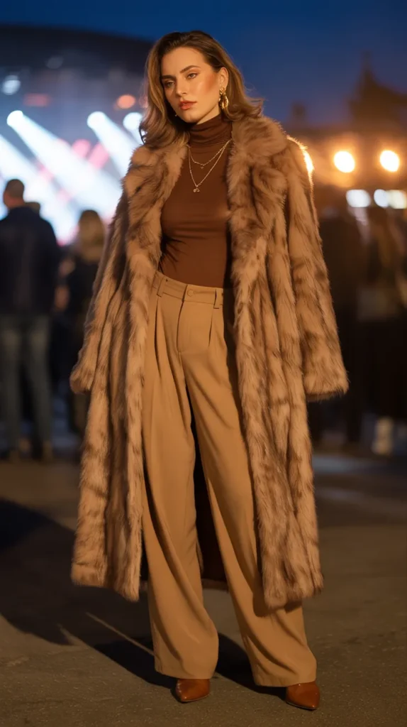 Camel Fur Coat With a Monochrome Brown Look