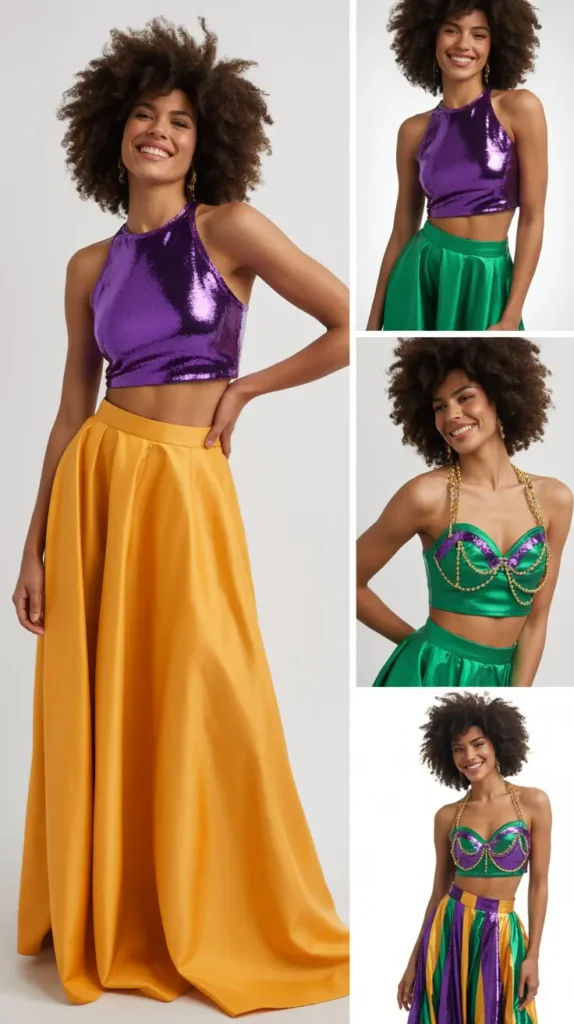 Mardi Gras Crop Top & Maxi Skirt Combo