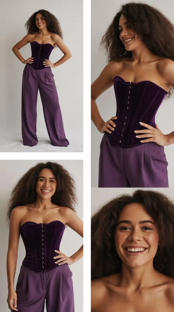Purple Corset & Wide-Leg Trouser Look