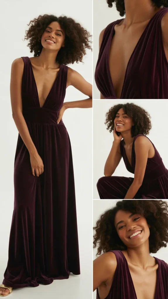 Velvet Deep-V Maxi Dress