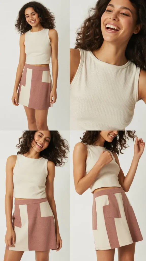 Two-Tone Patchwork Mini Skirt Set