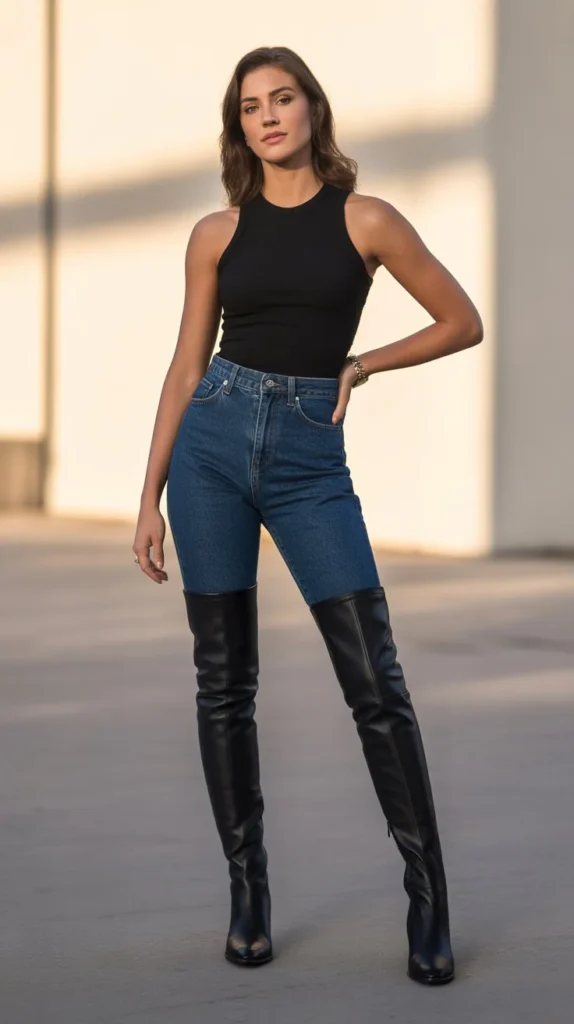 The High-Waisted Jean and Thigh-High Boot Statement Formula