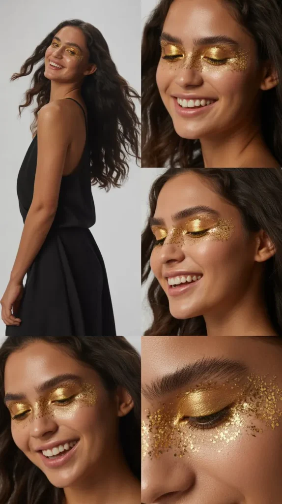  Gold Glitter Makeup Look