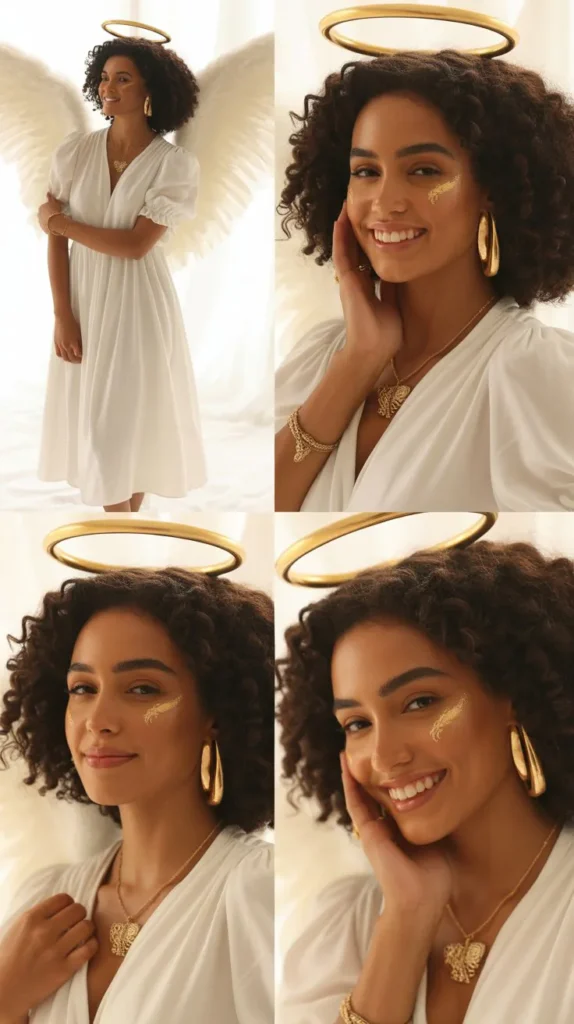 All-White Angel Look With Gold Accents