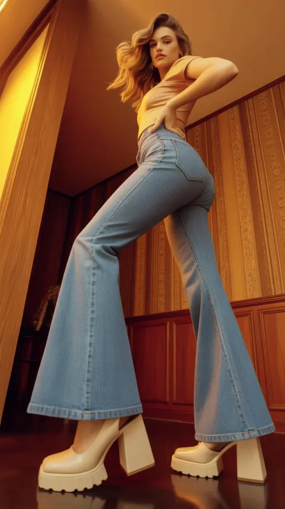 The Flared Denim and Block Heel Retro Formula