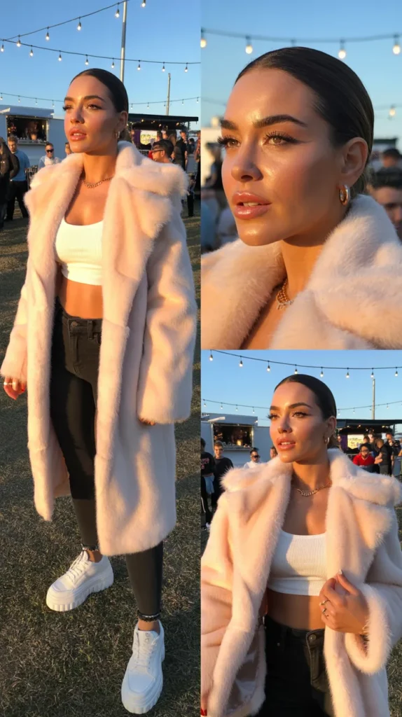 White Fur Coat With Denim for a Casual Luxe Vibe