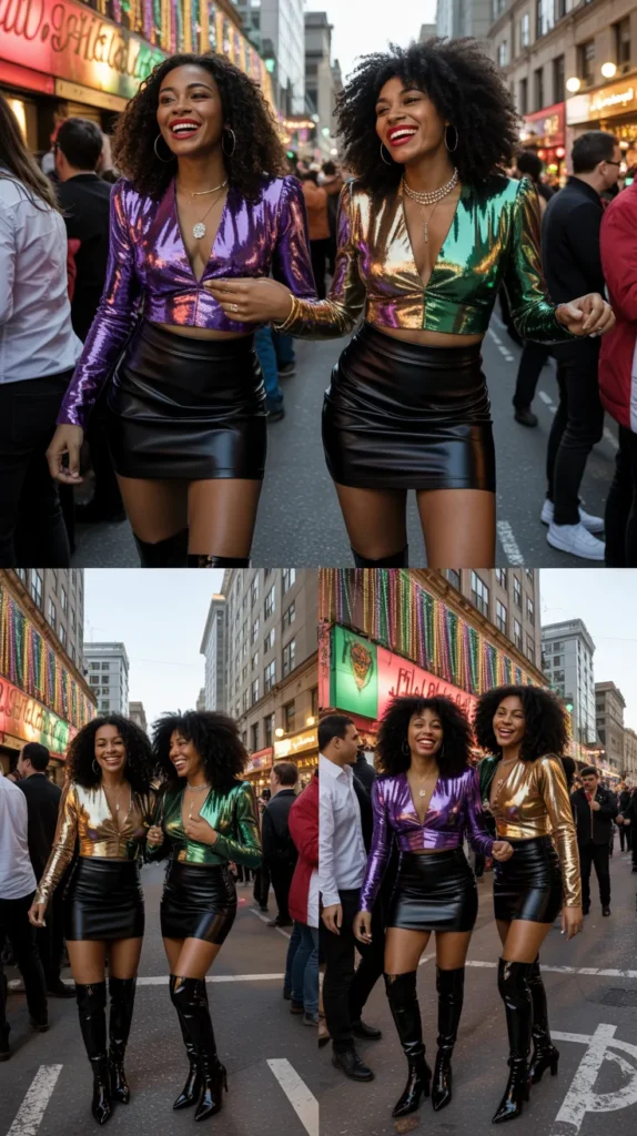  Leather Mini Skirt with Festive Accessories