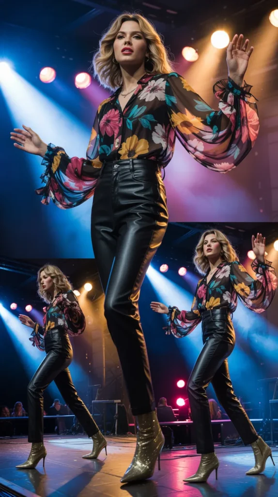 The Leather Pants and Statement Blouse Duo