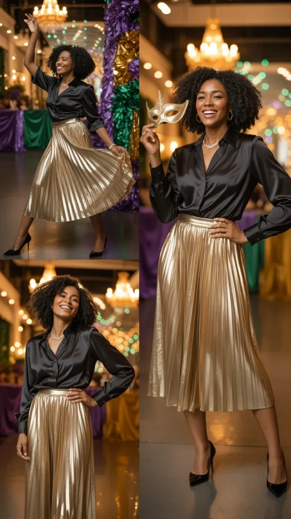 Pleated Metallic Skirt Party Fit