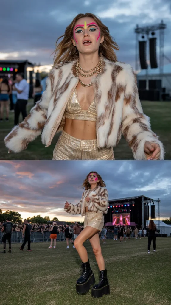  Mini Fur Jacket With High-Waisted Shorts