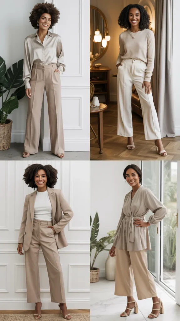 Monochrome Beige Pants Outfit