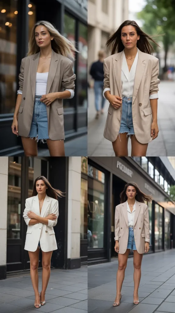 Oversized Blazer with Denim Shorts