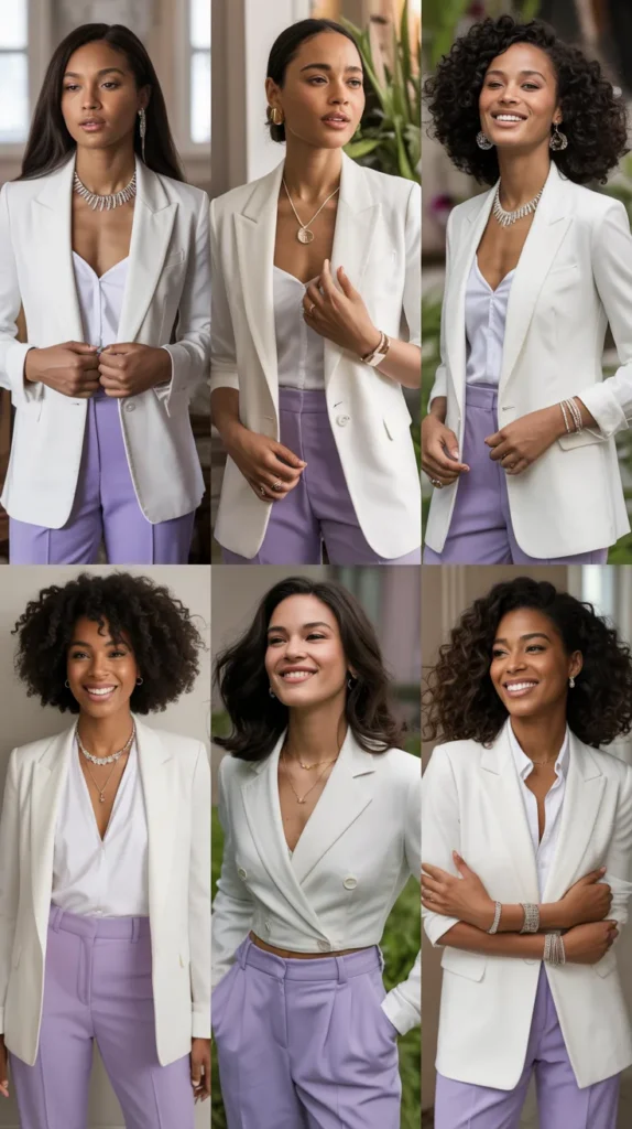 Purple Trousers with White Blazer