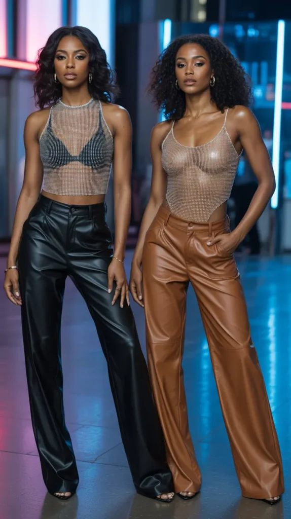 Leather Pants and Mesh Top