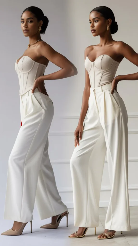  White Wide-Leg Pants and Corset Top