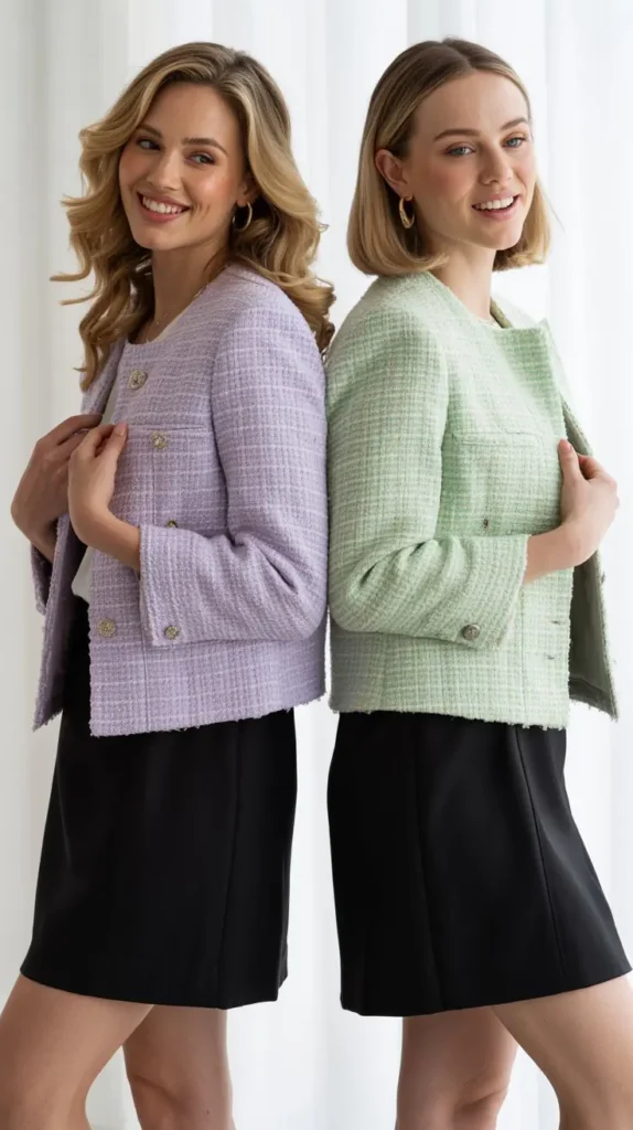 Tweed Jacket With Black Mini Skirt