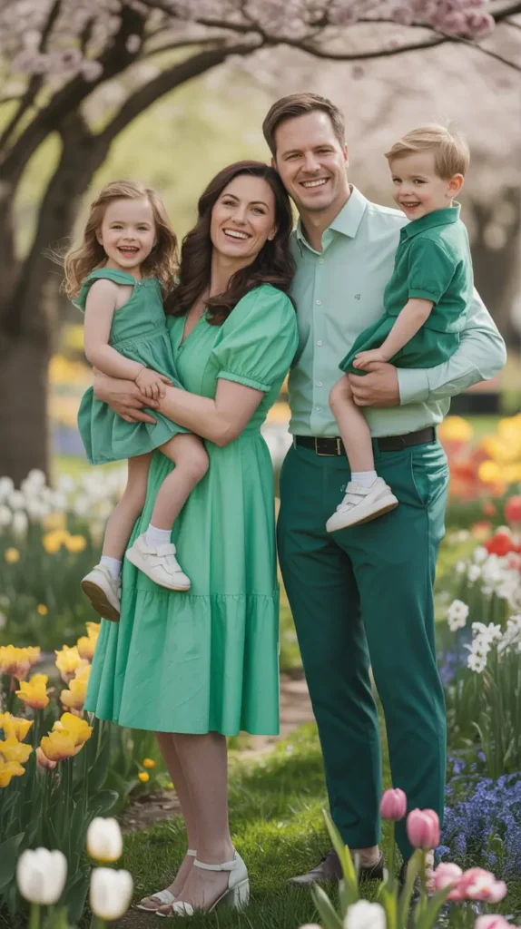 Matching Green Outfits for Family Photos