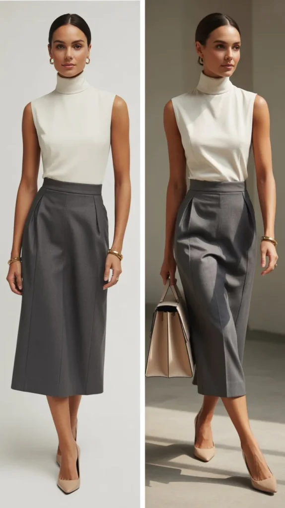 Sleeveless Turtleneck with Midi Skirt