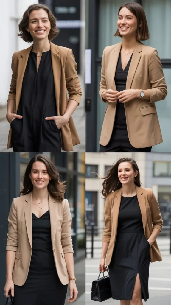 Camel Blazer With Black Dress
