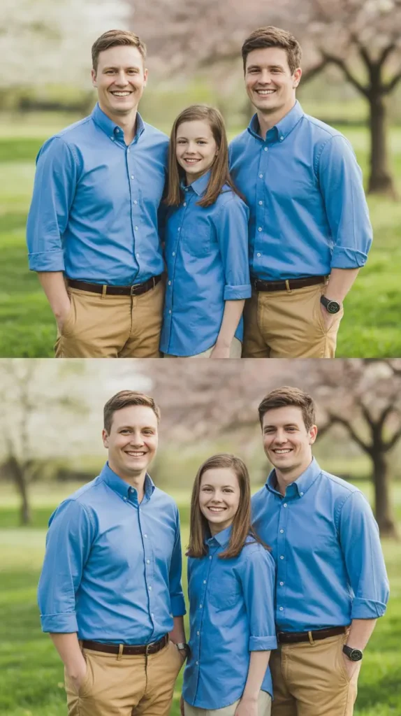 6. Coordinated Blue and Khaki Family Looks