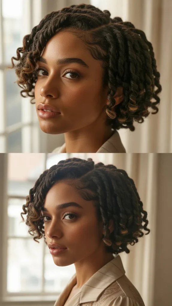 Side Parted Locs with Curls