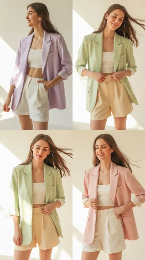 Pastel Blazer with Shorts