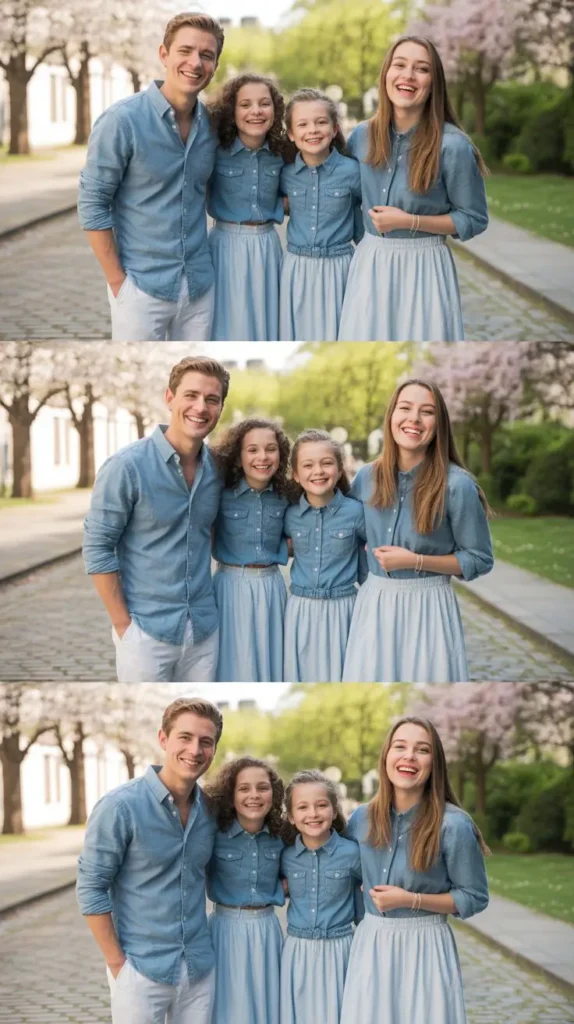  Chambray Shirts Coordinated with Pastel Blue Skirts