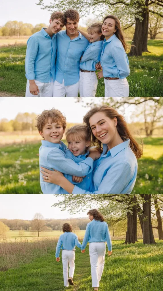 Light Blue Linen Shirts and Whites for a Breezy Family Look