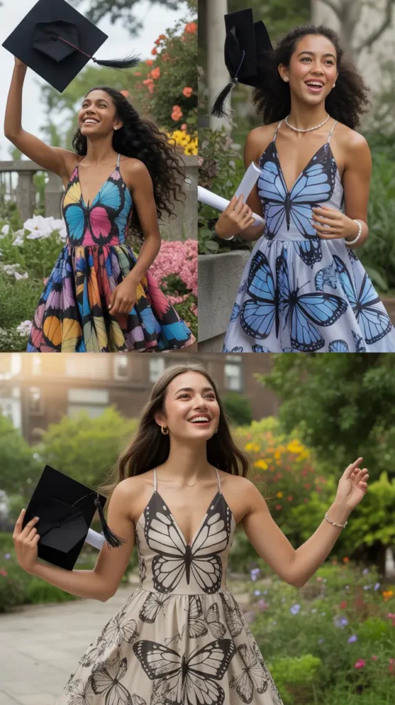 Butterfly Print Dress for a Symbolic and Beautiful Graduation Choice
