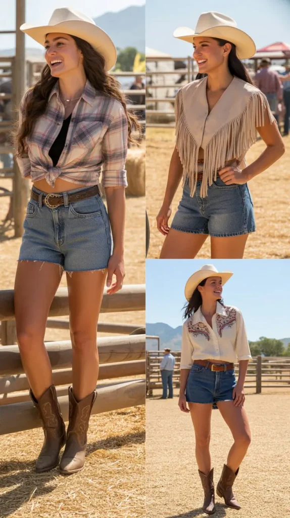High-Waisted Denim Shorts and Western Top