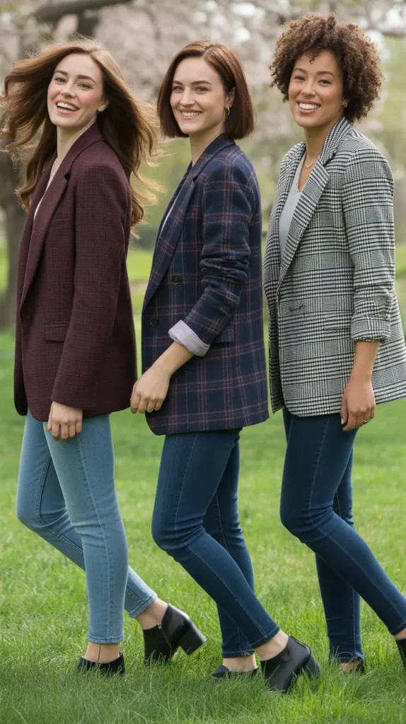  Plaid Blazer With Skinny Jeans and Ankle Boots